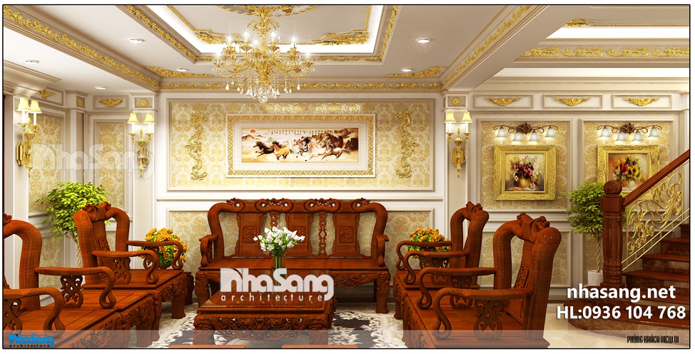 nội thất phòng khách tân cổ điển sang trọng